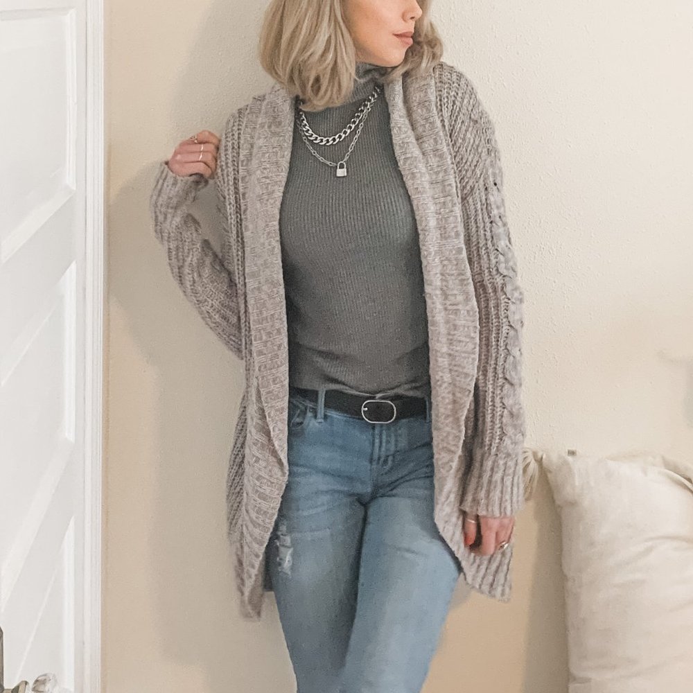 Grey Knit Cardigan Sweater